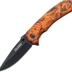 Couteau Pliant Tac Force A/O Lame Acier 3Cr13 Drop Point Manche Nylon Camo Orange Linerlock TF764OC