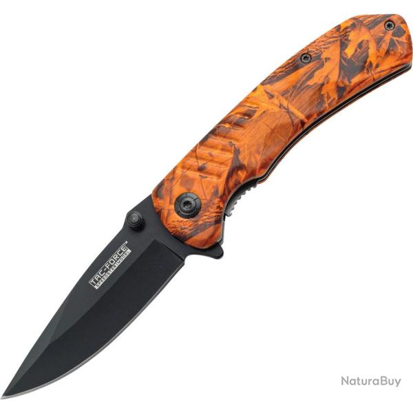 Couteau Pliant Tac Force A/O Lame Acier 3Cr13 Drop Point Manche Nylon Camo Orange Linerlock TF764OC