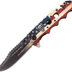 Couteau Pliant Tac Force Flag Skull A/O Lame Acier 3Cr13 Manche Aluminium Linerlock TF809F