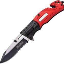 Couteau Pliant Tac Force Rescue Fire A/O Lame Acier 3Cr13 Manche Aluminium Rouge et Noir TF835FD