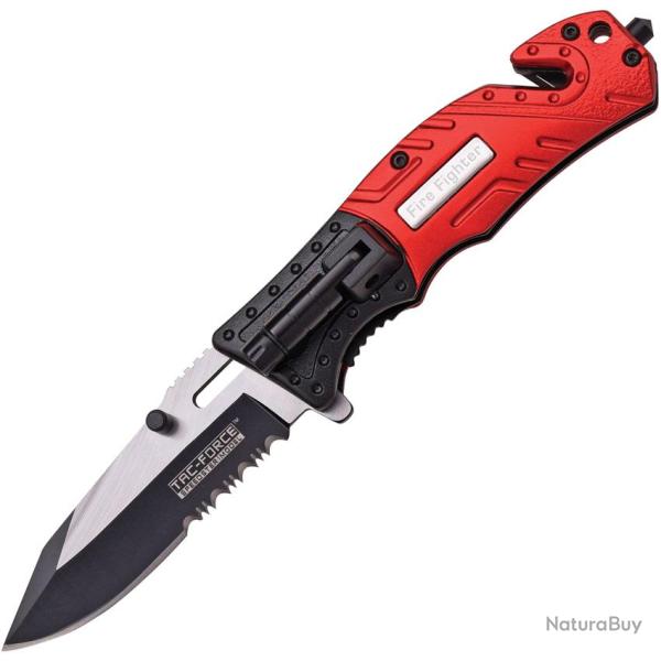 Couteau Pliant Tac Force Rescue Fire A/O Lame Acier 3Cr13 Manche Aluminium Rouge et Noir TF835FD