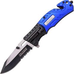 Couteau Pliant Tac Force Rescue Police A/O Lame Acier 3Cr13 Manche Aluminium Bleu et Noir TF835PD