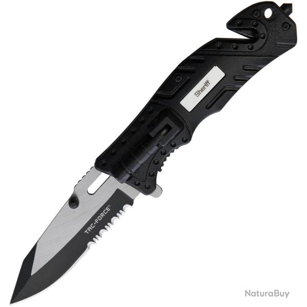 Couteau Pliant Tac Force Rescue Sheriff A/O Lame Acier 3Cr13 Manche Aluminium Noir Linerlock TF835SH