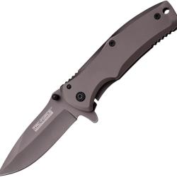 Couteau Pliant Tac Force A/O Lame Acier 440C Drop Point Manche Inox Gris Framelock TF848