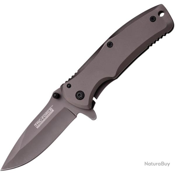 Couteau Pliant Tac Force A/O Lame Acier 440C Drop Point Manche Inox Gris Framelock TF848