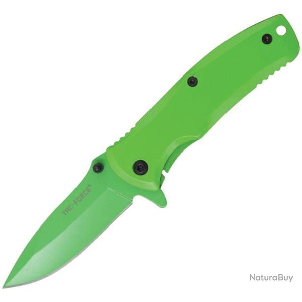 Couteau Pliant Tac Force A/O Lame Acier 440C Drop Point Manche Inox Vert Framelock TF848GN