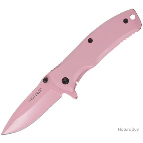 Couteau Pliant Tac Force A/O Lame Acier 440C Drop Point Manche Inox Rose Framelock TF848PK