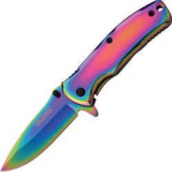 Couteau Pliant Tac Force A/O Lame Acier 440C Drop Point Manche Inox Arc-en-ciel Framelock TF848RB