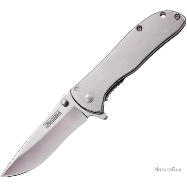 Couteau Pliant Tac Force A/O Lame Acier 3Cr13 Drop Point Manche Inox Poli Miroir Framelock TF861C