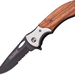 Couteau Pliant Tac Force A/O Lame Acier 440 Drop Point Manche Pakkawood Marron Linerlock TF876