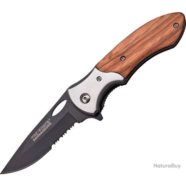 Couteau Pliant Tac Force A/O Lame Acier 440 Drop Point Manche Pakkawood Marron Linerlock TF876