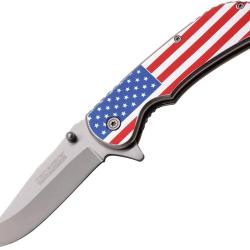 Couteau Pliant Tac Force A/O Lame Acier 3Cr13 Manche Aluminium Drapeau US et Argent TF902SF