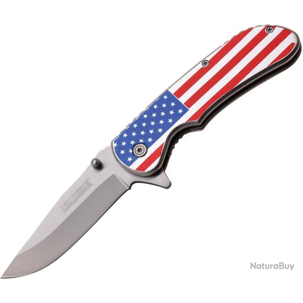 Couteau Pliant Tac Force A/O Lame Acier 3Cr13 Manche Aluminium Drapeau US et Argent TF902SF