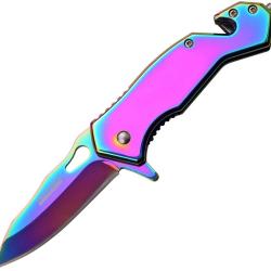 Couteau Pliant Tac Force A/O Lame Acier 3Cr13 Drop Point Manche Inox Arc-en-ciel Linerlock TF903RB