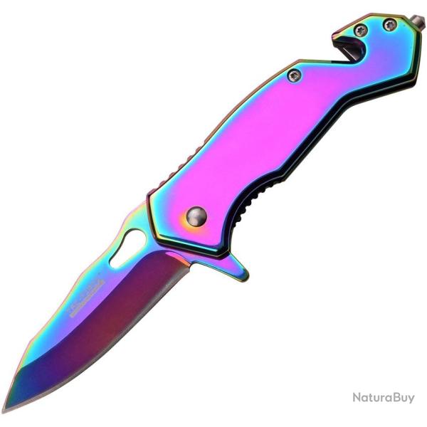 Couteau Pliant Tac Force A/O Lame Acier 3Cr13 Drop Point Manche Inox Arc-en-ciel Linerlock TF903RB