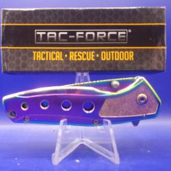 Couteau Pliant Tac Force A/O Lame Acier 3Cr13 Drop Point Manche Inox Arc-en-ciel Framelock TF926RB