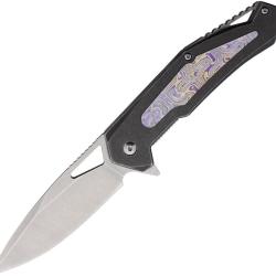 Couteau Pliant Tac Force A/O Lame Acier 3Cr13 Manche Inox Noir Insert Motif Timascus TFA2001MC
