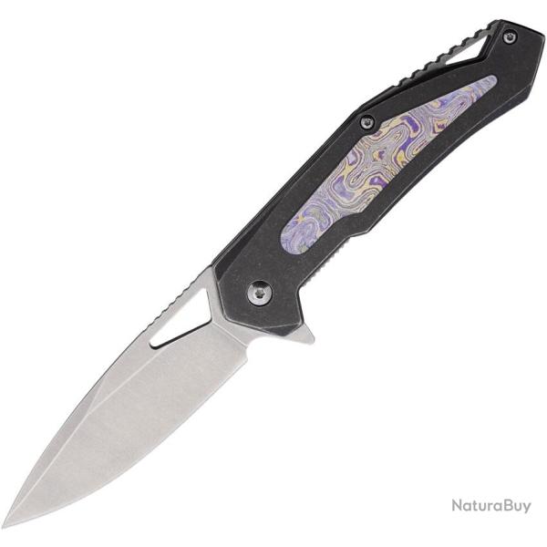 Couteau Pliant Tac Force A/O Lame Acier 3Cr13 Manche Inox Noir Insert Motif Timascus TFA2001MC