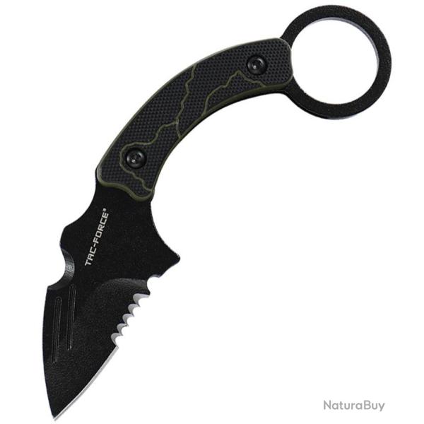 Couteau Fixe Tac Force Lame Acier 3Cr13 Manche G10 Noir et Vert �tui Nylon TFFIX111BG