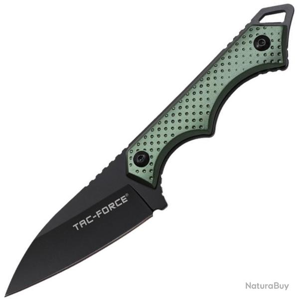 Couteau Fixe Tac Force Lame Acier 3Cr13MoV Tanto Invers� Manche Aluminium Vert �tui ABS TFFIX112GN