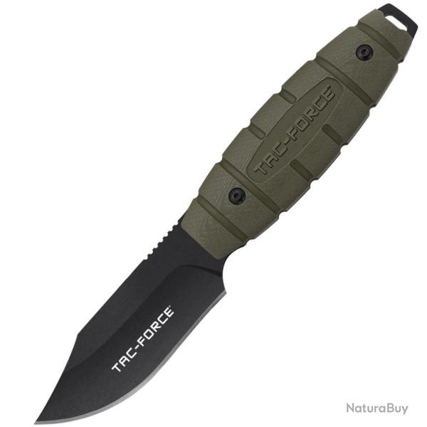 Couteau Fixe Tac Force Lame Acier 3Cr13 Clip Point Manche Nylon Vert �tui ABS TFFIX115GN