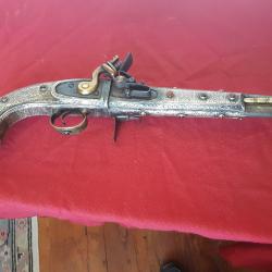 PISTOLET OTTOMAN 19 EME A SILEX CANONS PIVOTANTS EN ARGENT MASSIF OLD SIVER OTTOMAN GUN 19 TH