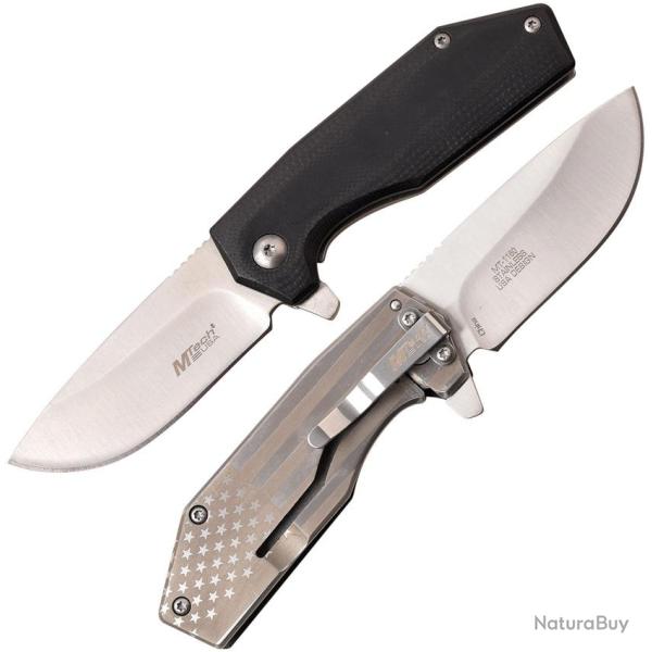 Couteau Pliant MTech American Flag Lame Inox Manche G10 Noir Framelock MT1160SF