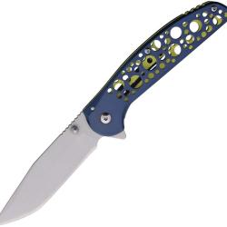 Couteau Pliant MTech Lame Acier 3Cr13 Tanto Manche Inox Bleu et Jaune Linerlock MT2015BL