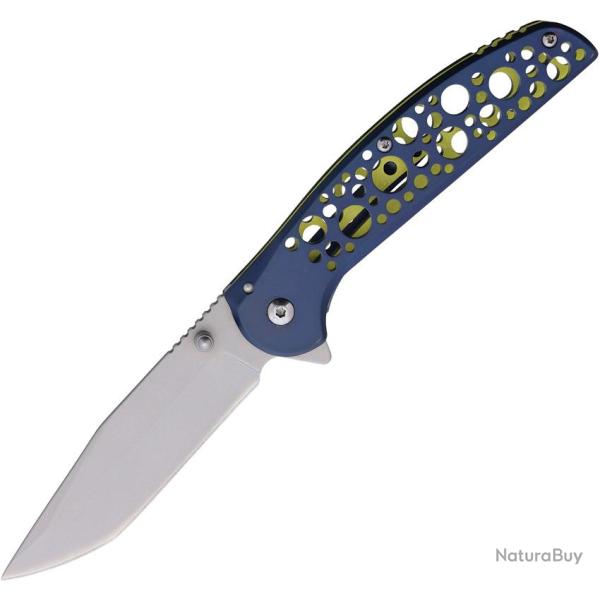 Couteau Pliant MTech Lame Acier 3Cr13 Tanto Manche Inox Bleu et Jaune Linerlock MT2015BL