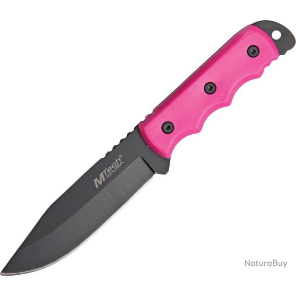 Couteau Fixe MTech Lame Inox Manche Synth�tique Rose �tui Nylon MT2035PK