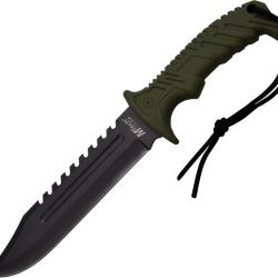Couteau Fixe MTech Lame Acier 440 Manche Nylon Vert OD &Eacute;tui Nylon MT2057GN