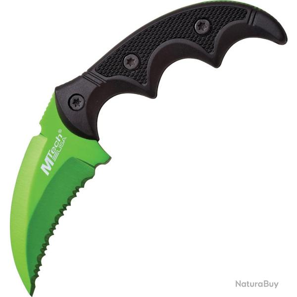 Couteau Fixe MTech Lame Inox Hawkbill Manche Aluminium et G10 Noir �tui MT2063GN