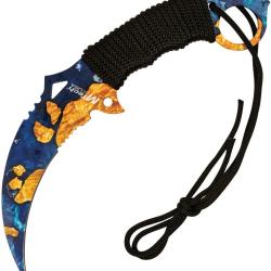 Couteau Fixe MTech Karambit Lame Inox Manche Cordelette Noir &Eacute;tui Nylon MT2076BY