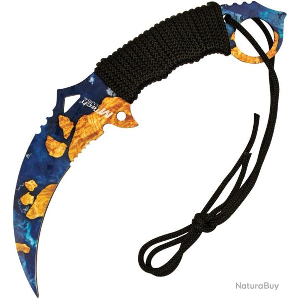 Couteau Fixe MTech Karambit Lame Inox Manche Cordelette Noir �tui Nylon MT2076BY