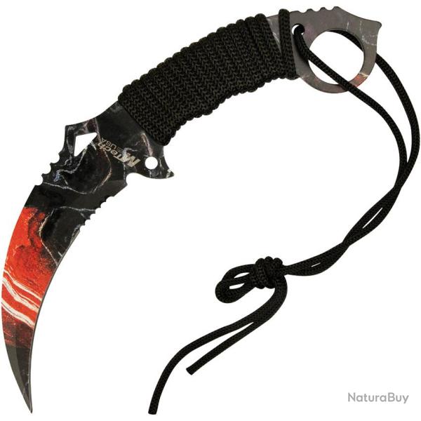 Couteau Fixe MTech Karambit Lame Inox Semi-Dentel�e Manche Cordelette Noir �tui Nylon MT2076GLX