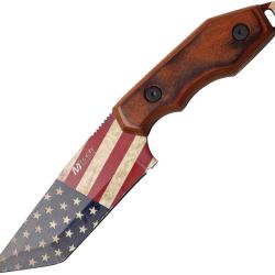 Couteau Fixe MTech American Flag Lame Acier 3Cr13 Tanto Manche Pakkawood Marron &Eacute;tui Nylon MT2087A
