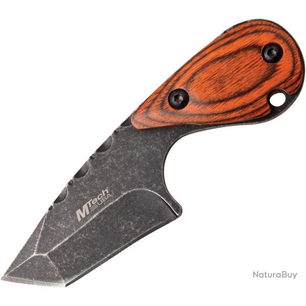 Couteau Fixe MTech Lame Acier 3Cr13 Tanto Manche Pakkawood Marron �tui Nylon MT2090BR