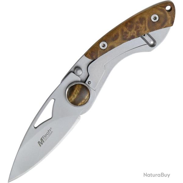 Couteau Pliant MTech Lame Acier 3Cr13 Manche Inox et Bois Framelock MT210W