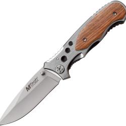 Couteau Pliant MTech Lame Acier 3Cr13 Drop Point Manche Inox et Bois Linerlock MT423RW