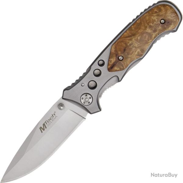 Couteau Pliant MTech Lame Acier 3Cr13 Manche Aluminium et Bois Linerlock MT423SL