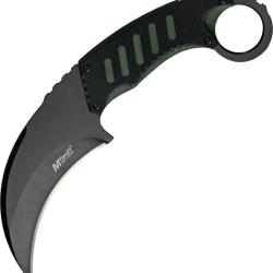 Couteau Fixe MTech Karambit Lame Acier 440 Manche Inox et G10 Noir et Vert &Eacute;tui Plastique MT665BG