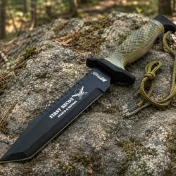 Couteau Fixe MTech Lame Acier 440 Tanto Manche Inox Camo &Eacute;tui Plastique MT676TC
