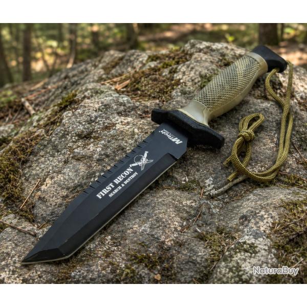 Couteau Fixe MTech Lame Acier 440 Tanto Manche Inox Camo �tui Plastique MT676TC