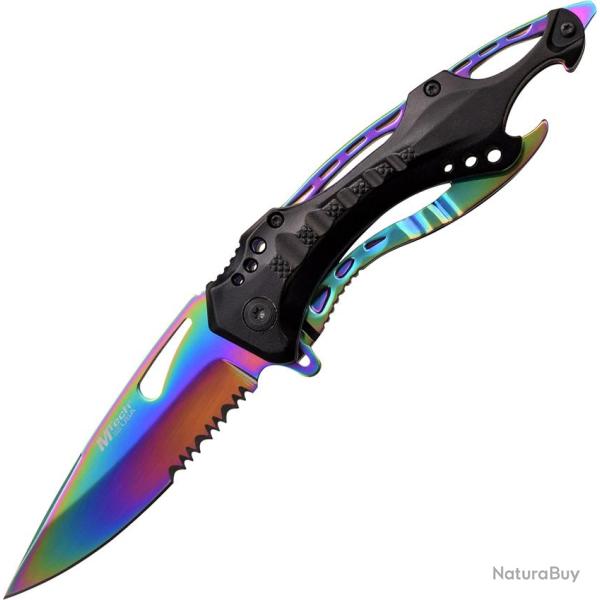 Couteau Pliant MTech Lame Acier 3Cr13 Drop Point Manche Aluminium Noir Linerlock MT705RB