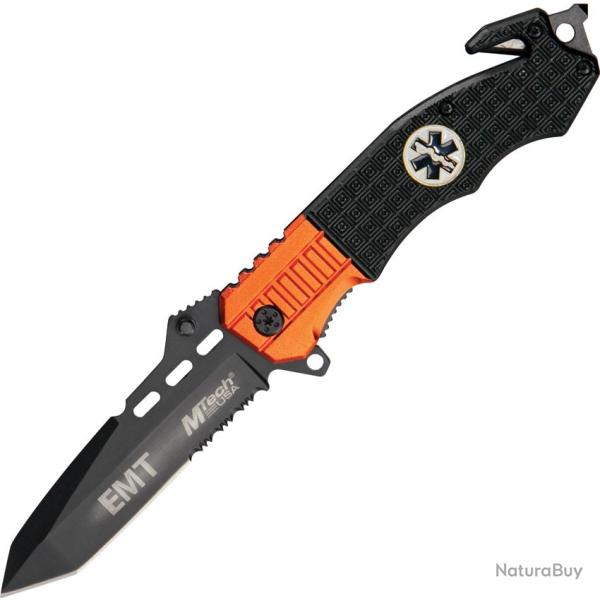 Couteau Pliant MTech Rescue Lame Acier 3Cr13 Manche Synth�tique Noir et Orange Linerlock MT740EM