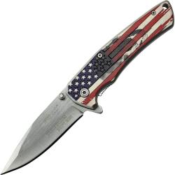 Couteau Pliant MTech American Flag A/O Lame Acier 3Cr13 Manche Aluminium et Inox Drapeau US MTA1027P