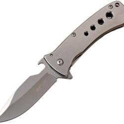 Couteau Pliant MTech A/O Lame Acier 3Cr13 Drop Point Manche Inox Framelock MTA1093M