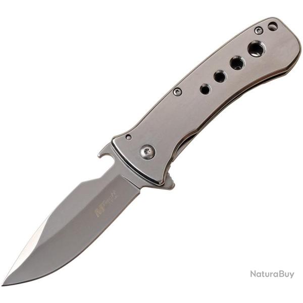 Couteau Pliant MTech A/O Lame Acier 3Cr13 Drop Point Manche Inox Framelock MTA1093M