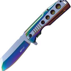 Couteau Pliant MTech A/O Lame Acier 3Cr13 Manche Inox Arc-en-ciel Framelock MTA1107RB