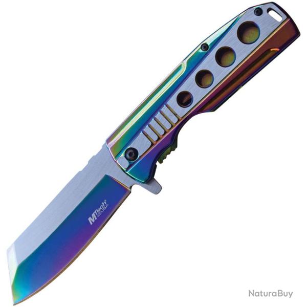 Couteau Pliant MTech A/O Lame Acier 3Cr13 Manche Inox Arc-en-ciel Framelock MTA1107RB